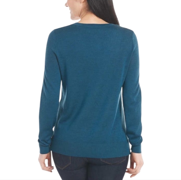 Katherine Barclay Womens Extra Fine Merino Wool V Neck Sweater Teal Size Medium - Picture 2 of 10